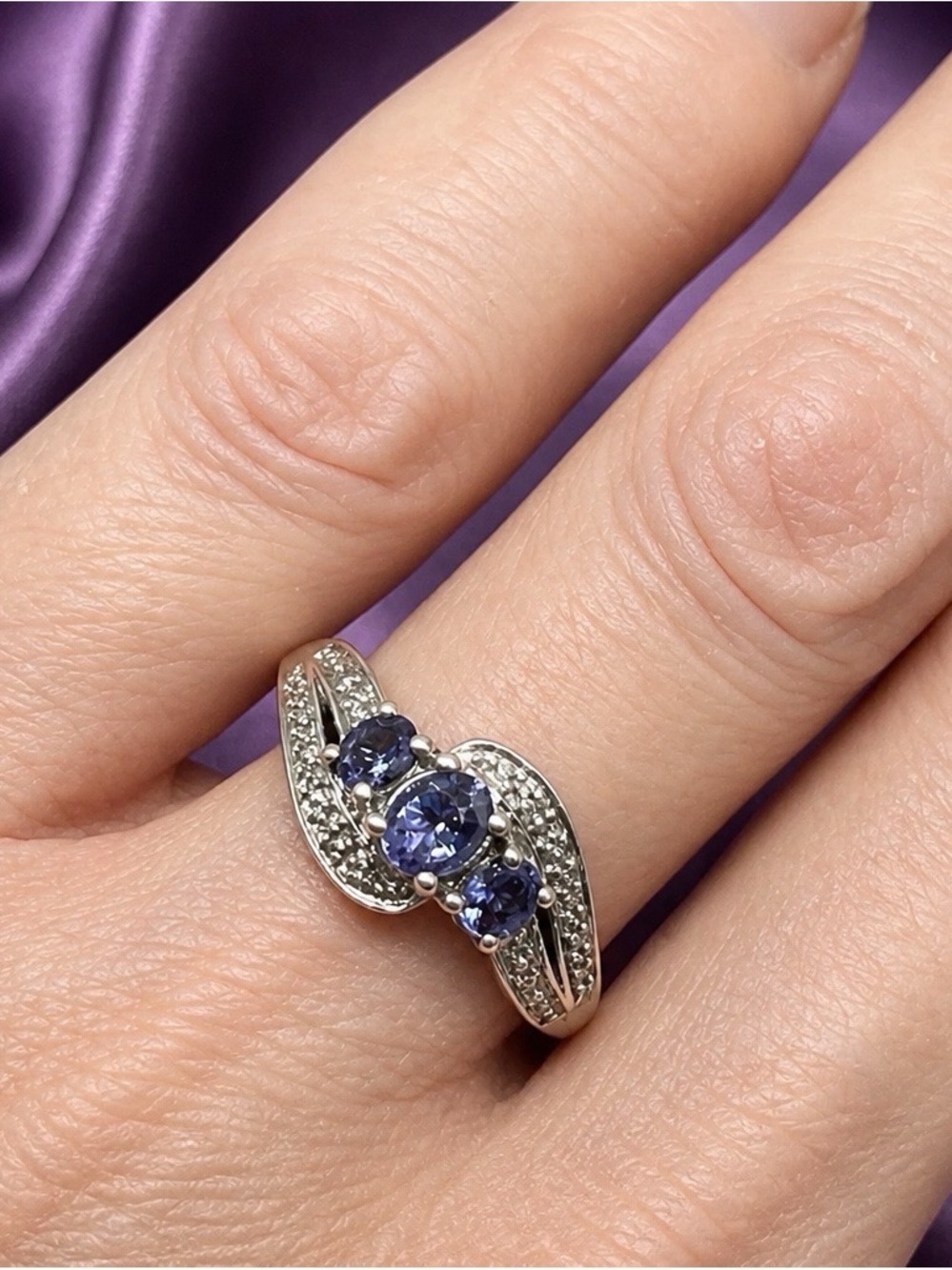 3-Stone AAA Oval Tanzanite Ring set in Platinum over S925